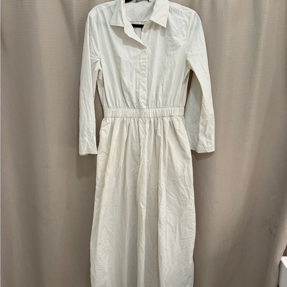 Zara White Long Sleeve Shirt Dress